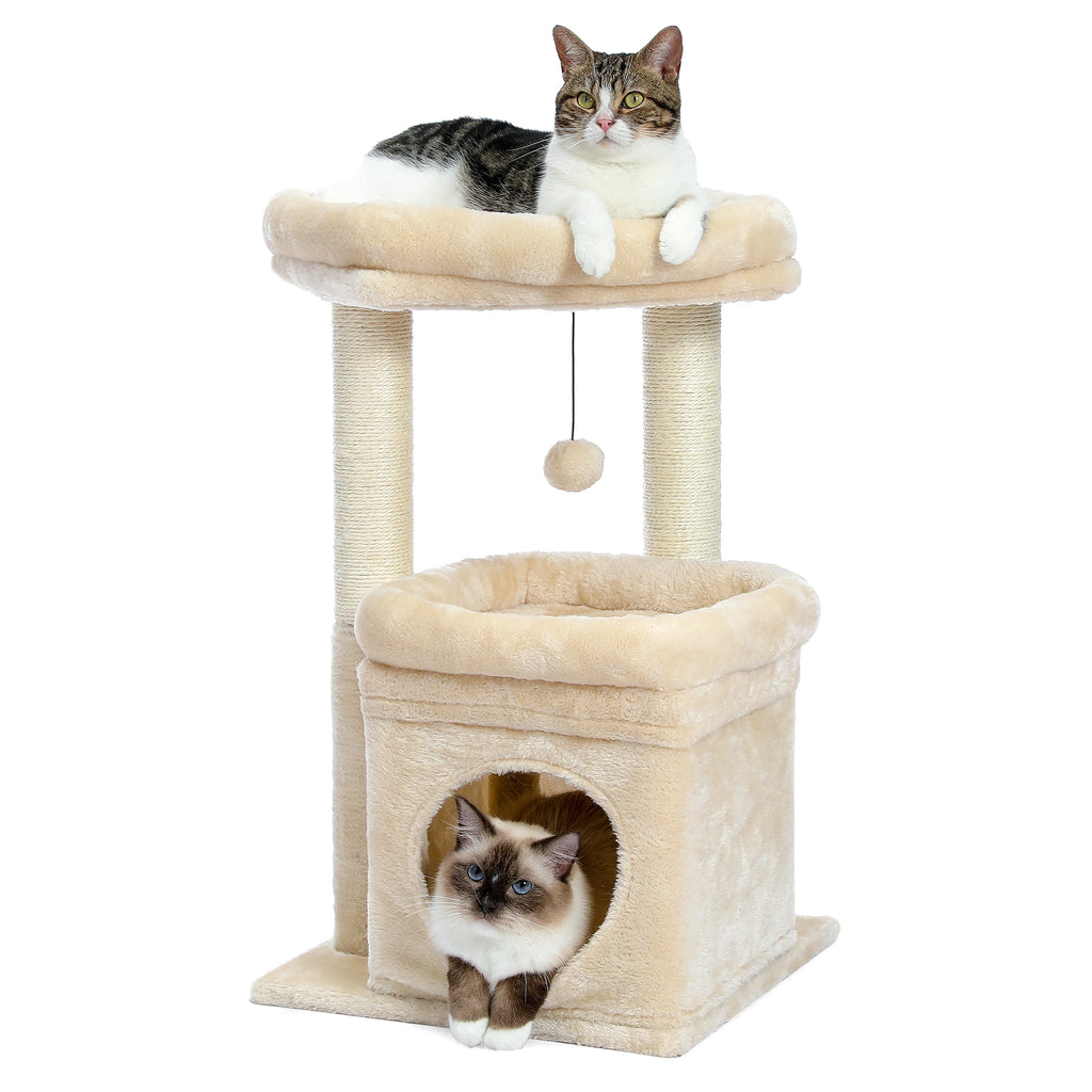Arbre à Chat Compact 60-72 cm — Niche & Double Perchoir | Petit Coin