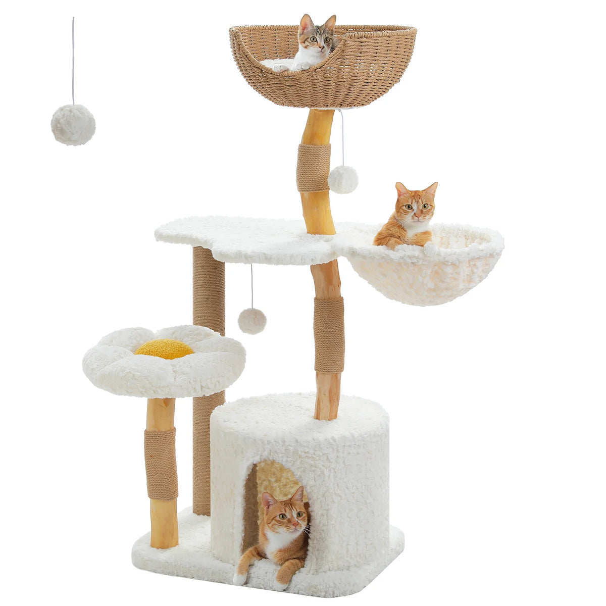 Arbre à Chat Bois Blanc 123 cm — Couchage Fleur | Lys