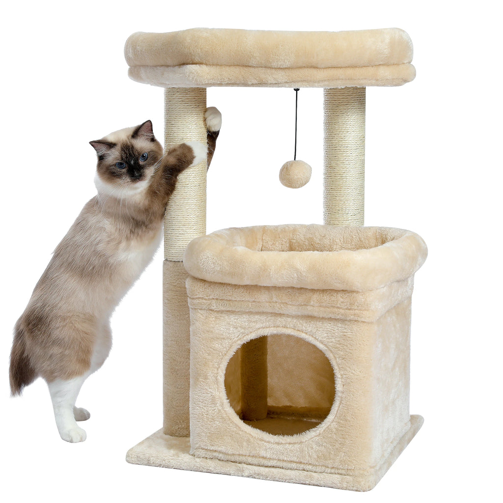 Arbre à Chat Compact 60-72 cm — Niche & Double Perchoir | Petit Coin