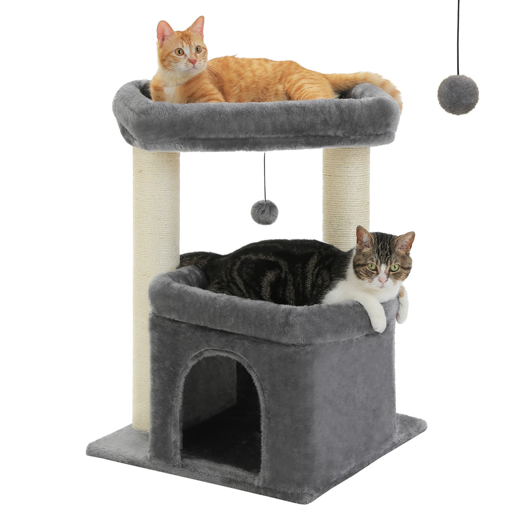 Arbre à Chat Compact 60-72 cm — Niche & Double Perchoir | Petit Coin