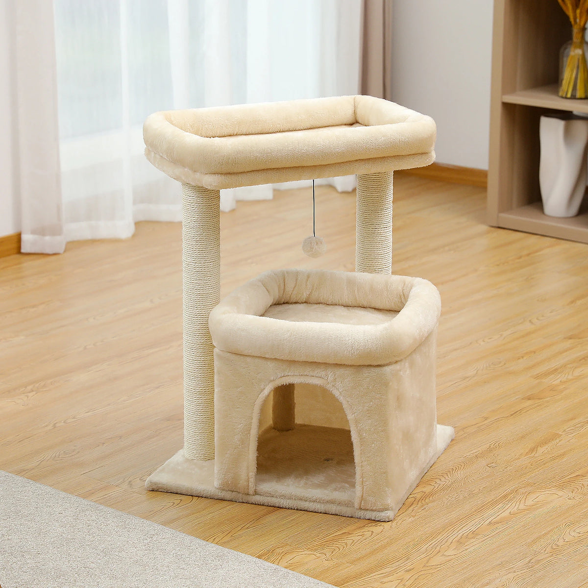 Arbre à Chat Compact 60-72 cm — Niche & Double Perchoir | Petit Coin