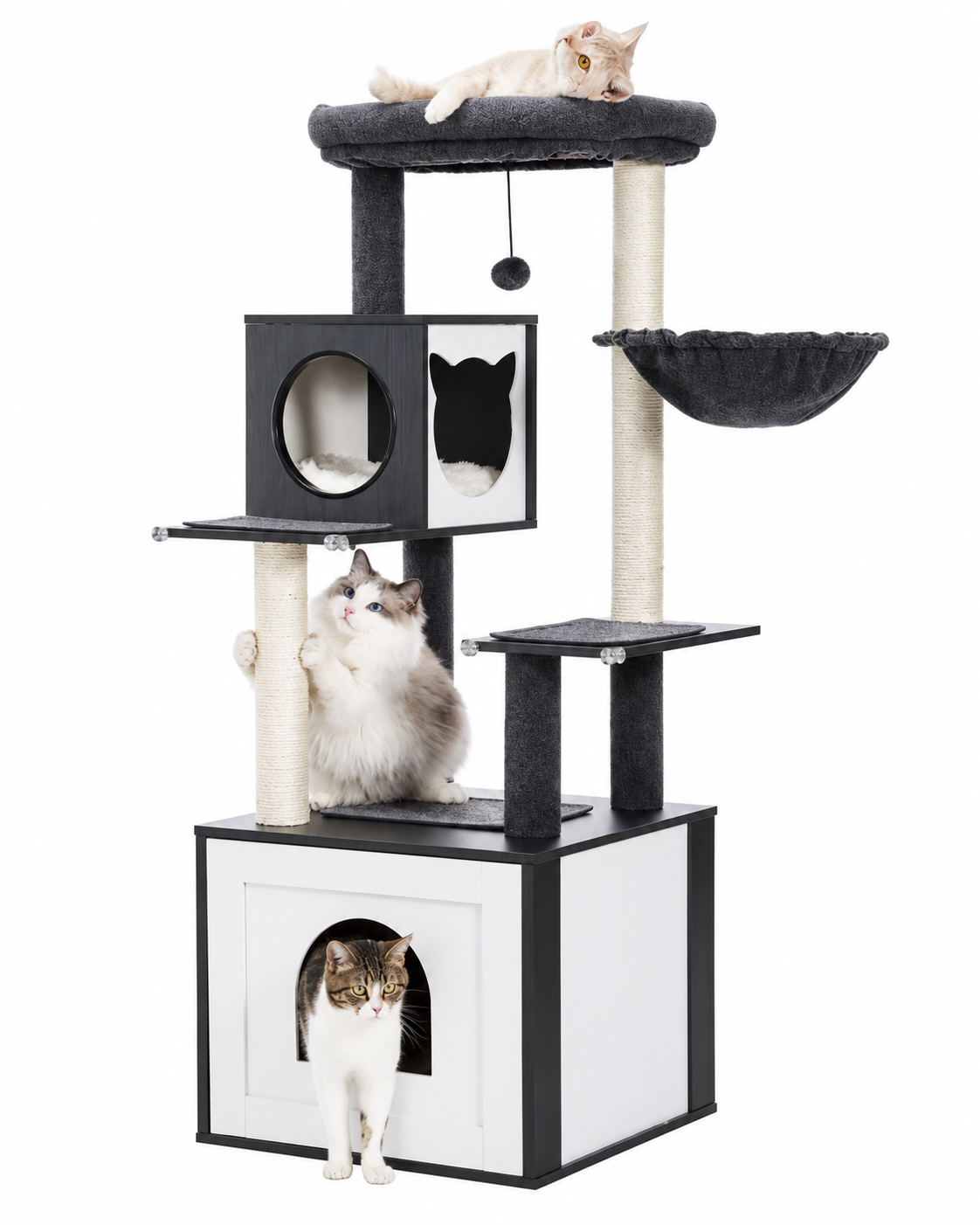 Arbre à Chat en Bois — Cache-Litière Intégré | Maison