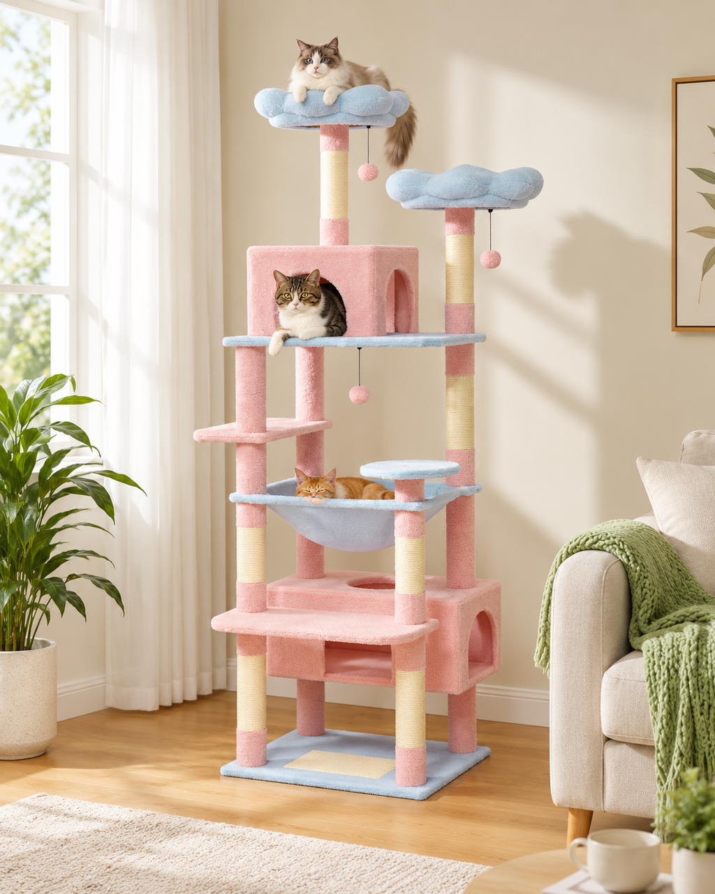 Grand Arbre à Chat Rose 184 cm — Coloris Rose | Azur