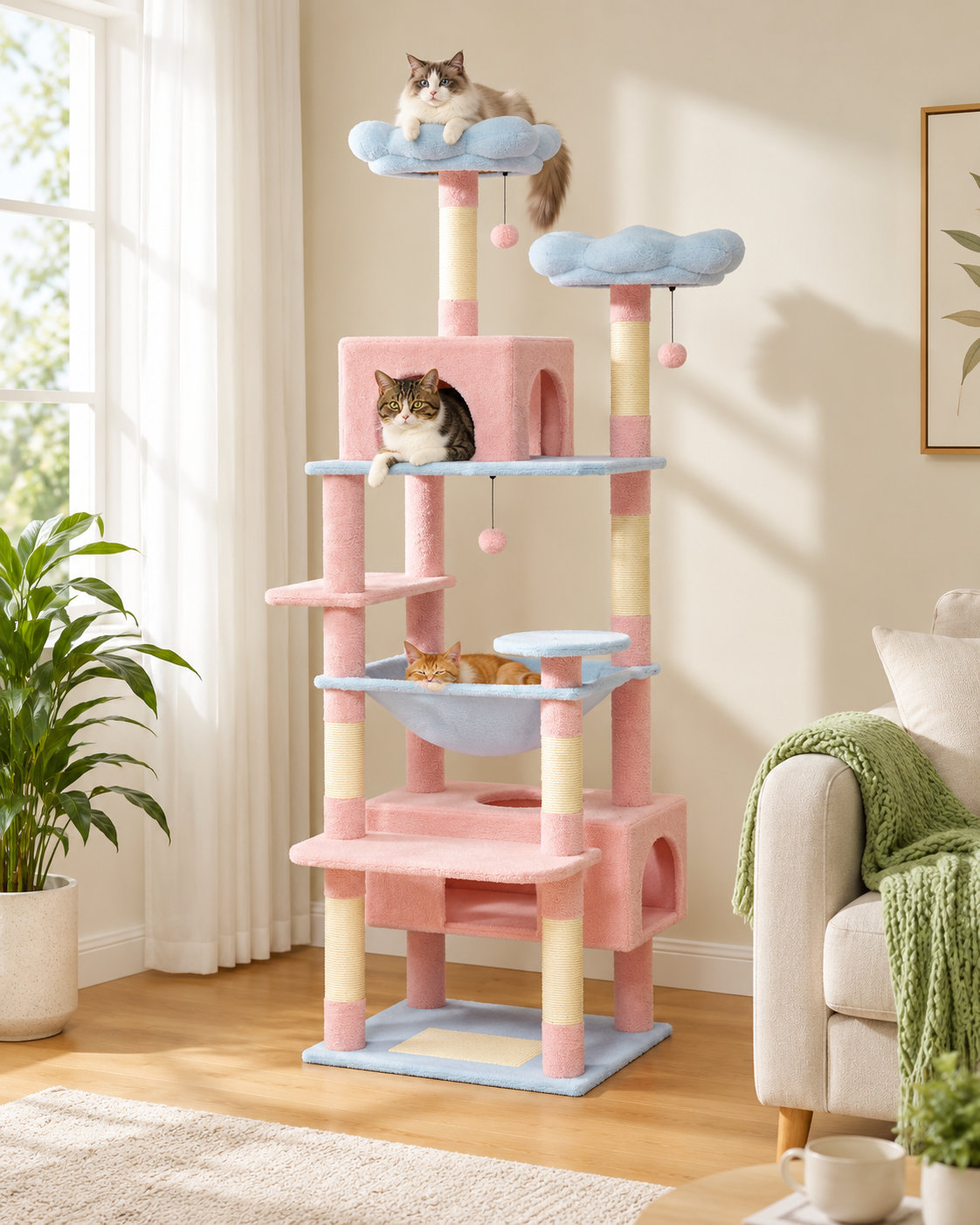 Grand Arbre à Chat Rose 184 cm — Coloris Rose | Azur