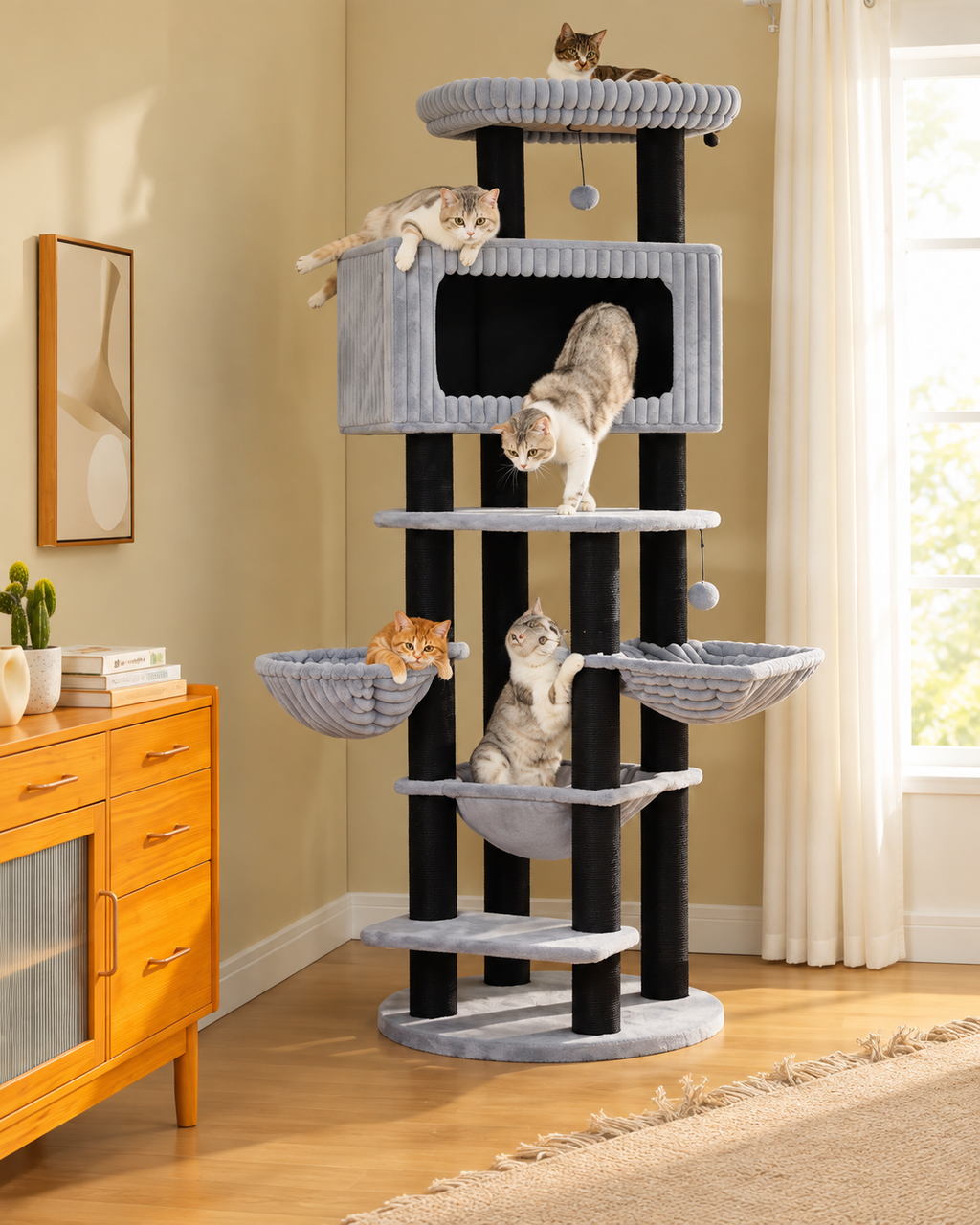 Arbre à Chat Maine Coon 170 cm — 4 Poteaux Sisal | Robusto