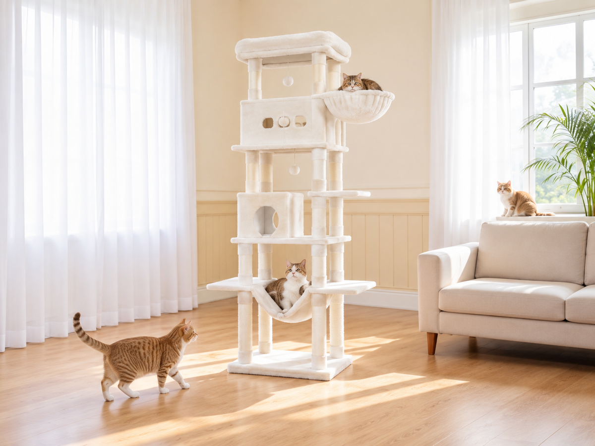 Grand Arbre à Chat 210 cm — 4 Poteaux Chanvre | Cordage