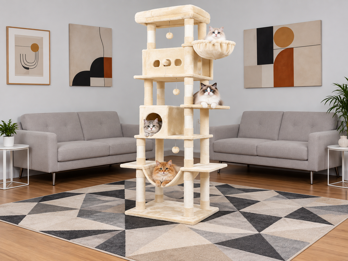 Grand Arbre à Chat 210 cm — 4 Poteaux Chanvre | Cordage