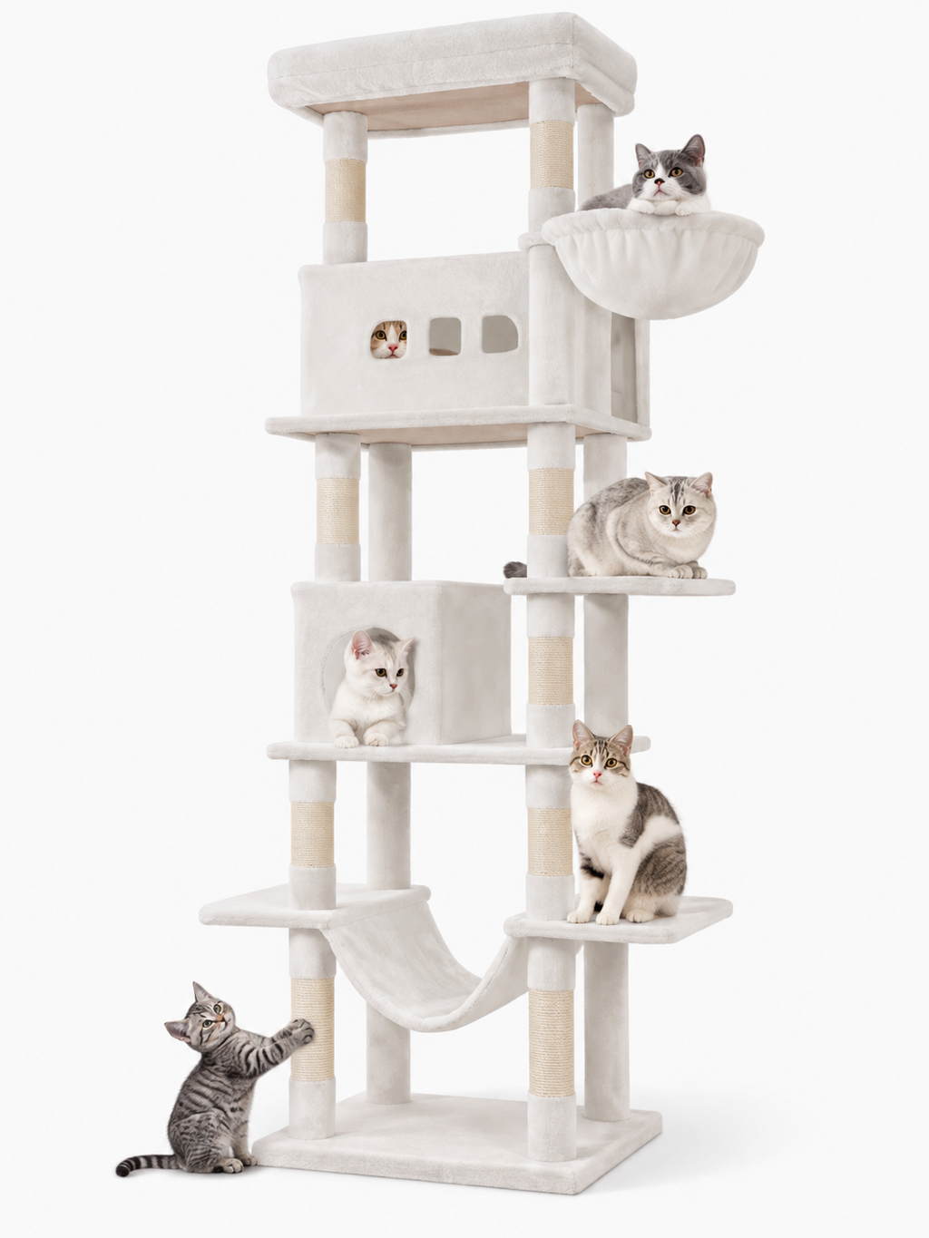 Grand Arbre à Chat 210 cm — 4 Poteaux Chanvre | Cordage