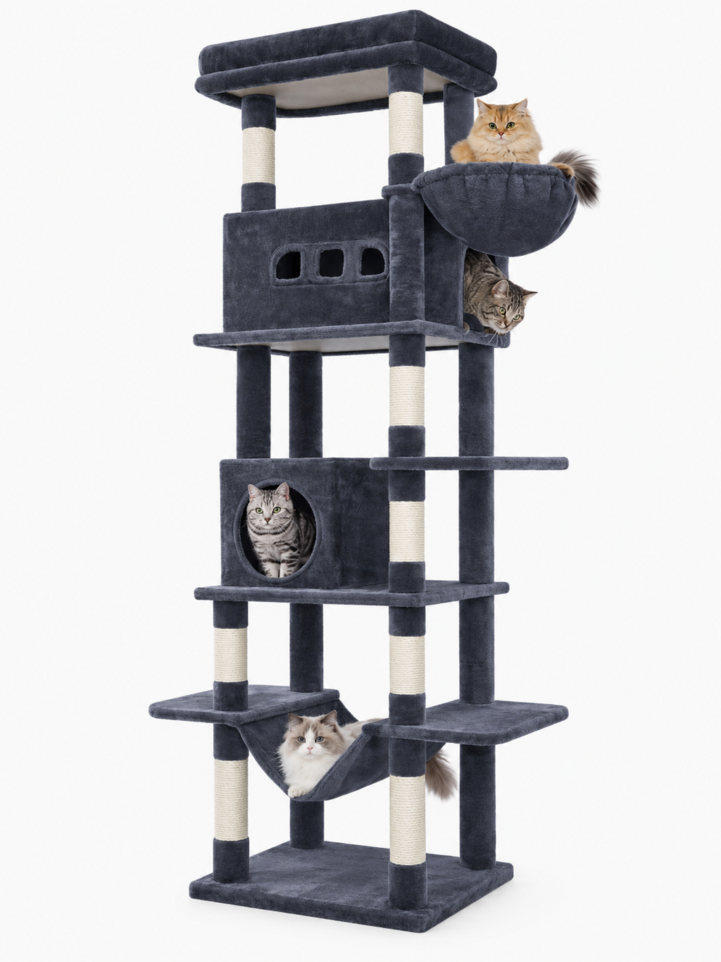 Grand Arbre à Chat 210 cm — 4 Poteaux Chanvre | Cordage