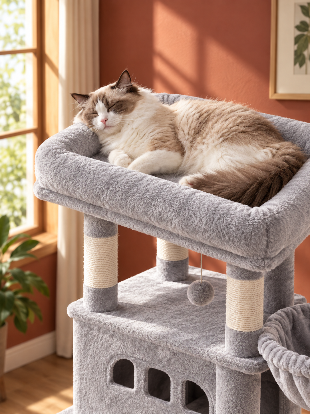 Grand Arbre à Chat 210 cm — 4 Poteaux Chanvre | Cordage