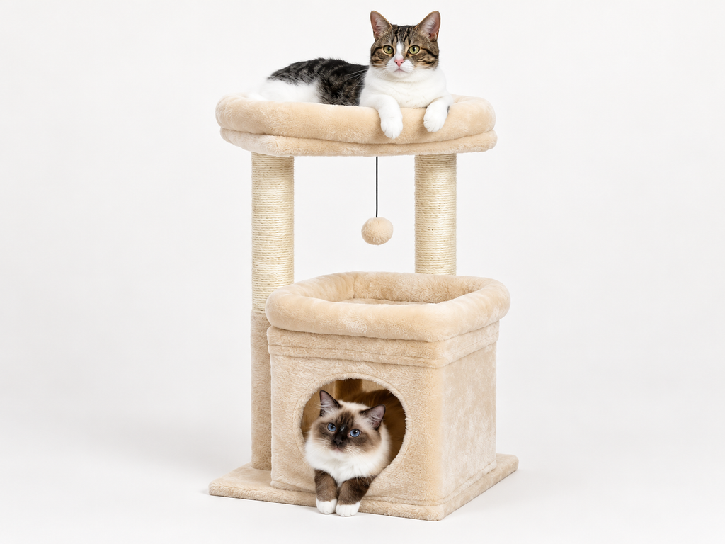 Arbre à Chat Compact 60-72 cm — Niche & Double Perchoir | Petit Coin