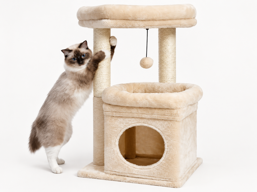 Arbre à Chat Compact 60-72 cm — Niche & Double Perchoir | Petit Coin