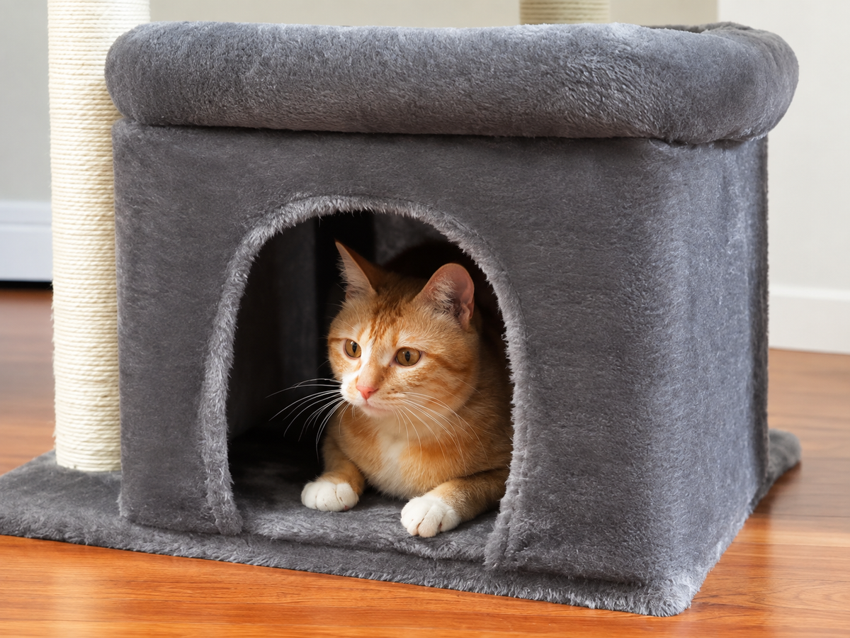 Arbre à Chat Compact 60-72 cm — Niche & Double Perchoir | Petit Coin