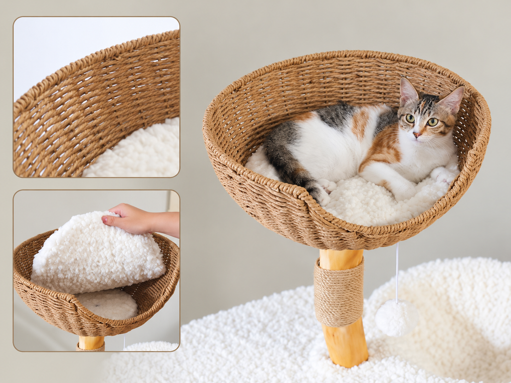 Arbre à Chat Bois Blanc 123 cm — Couchage Fleur | Lys