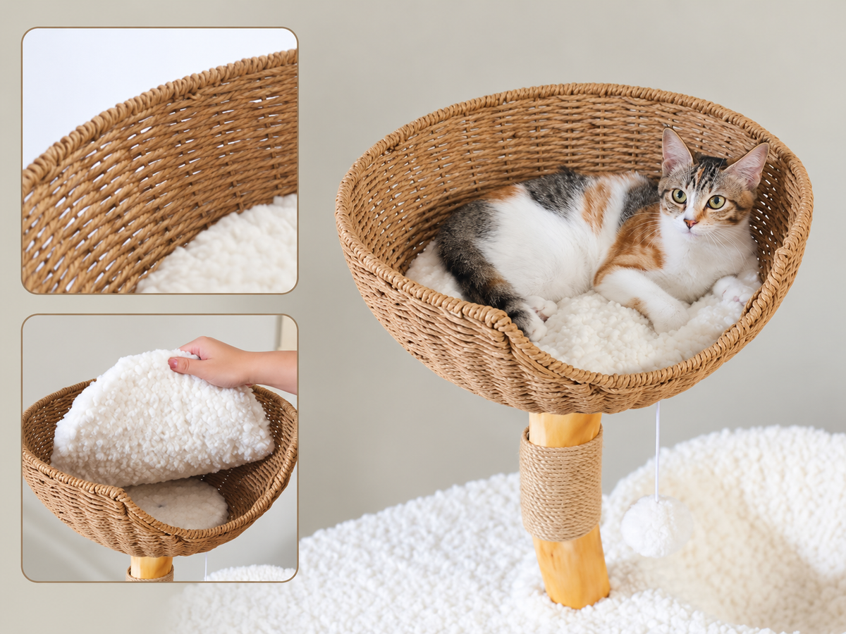Arbre à Chat Bois Blanc 123 cm — Couchage Fleur | Lys