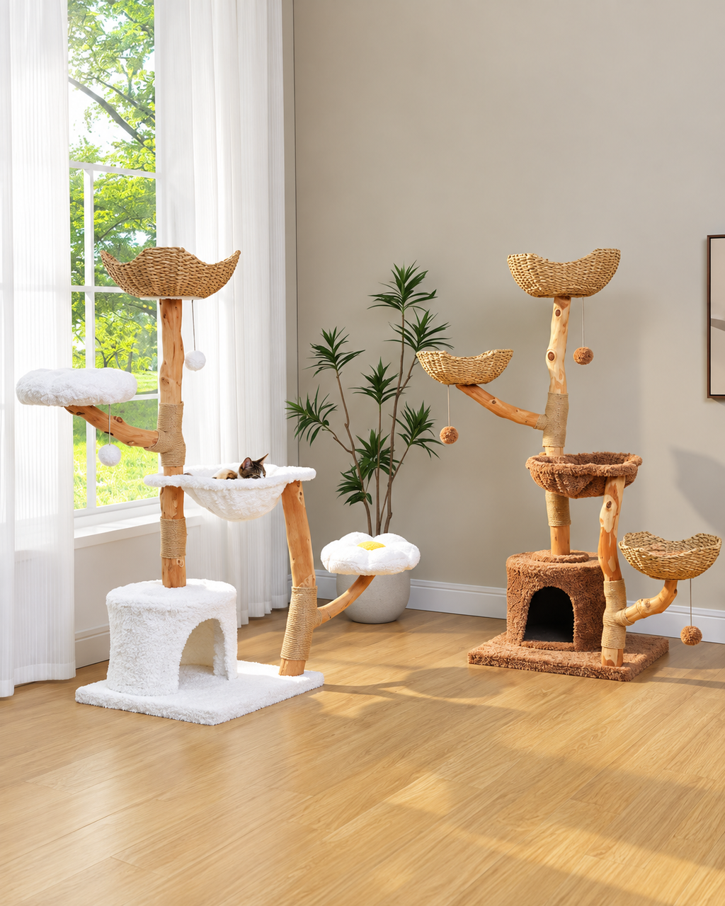 Arbre à Chat Bois & Osier 150 cm — Grand Panier Osier | Osoria