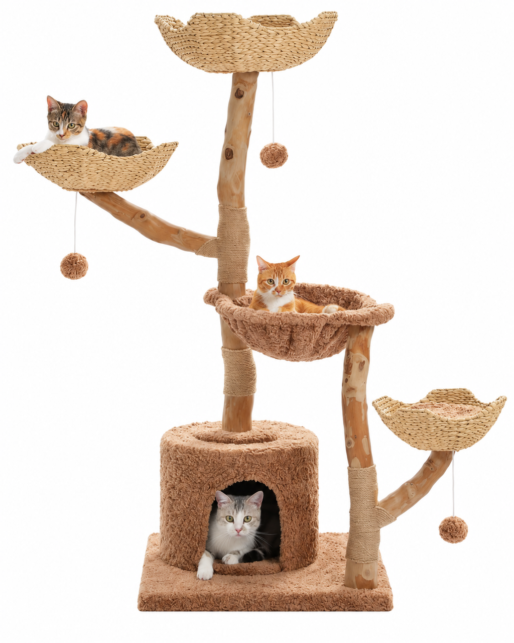 Arbre à Chat Bois & Osier 150 cm — Grand Panier Osier | Osoria