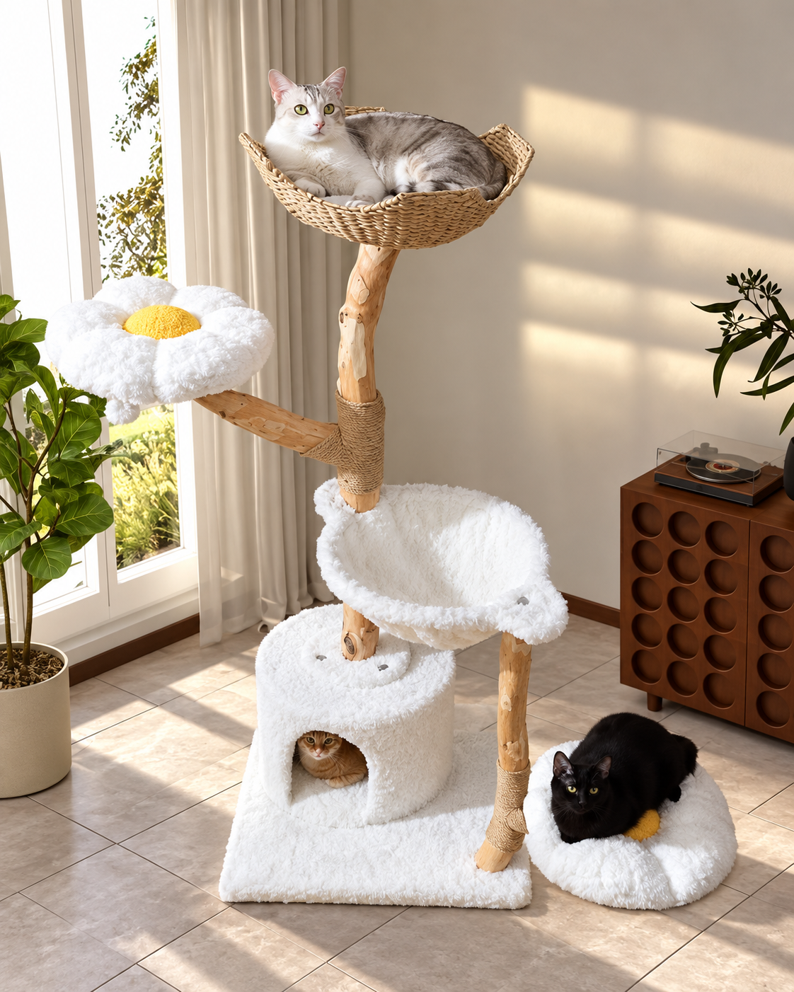 Arbre à Chat Bois & Osier 150 cm — Grand Panier Osier | Osoria