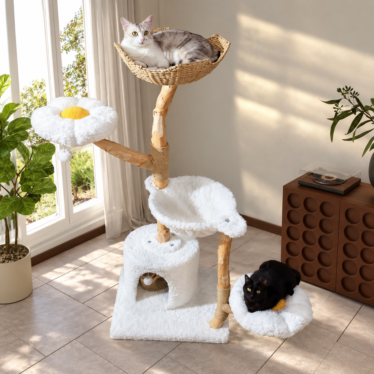 Arbre à Chat Bois & Osier 150 cm — Grand Panier Osier | Osoria