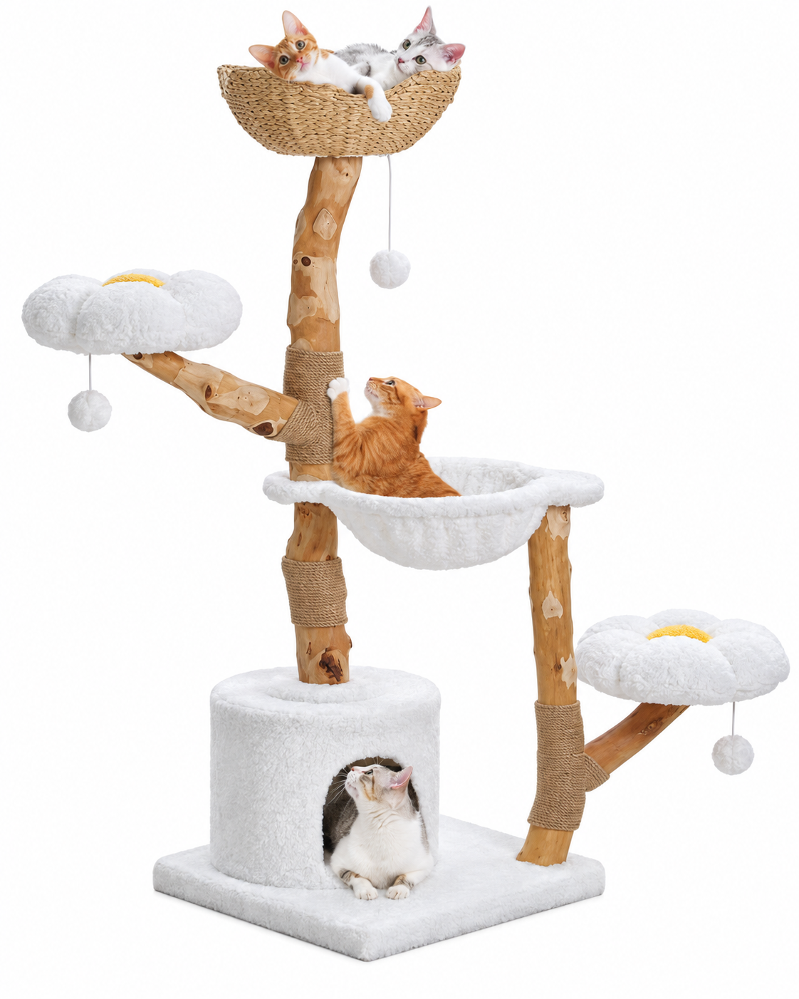 Arbre à Chat Bois & Osier 150 cm — Grand Panier Osier | Osoria