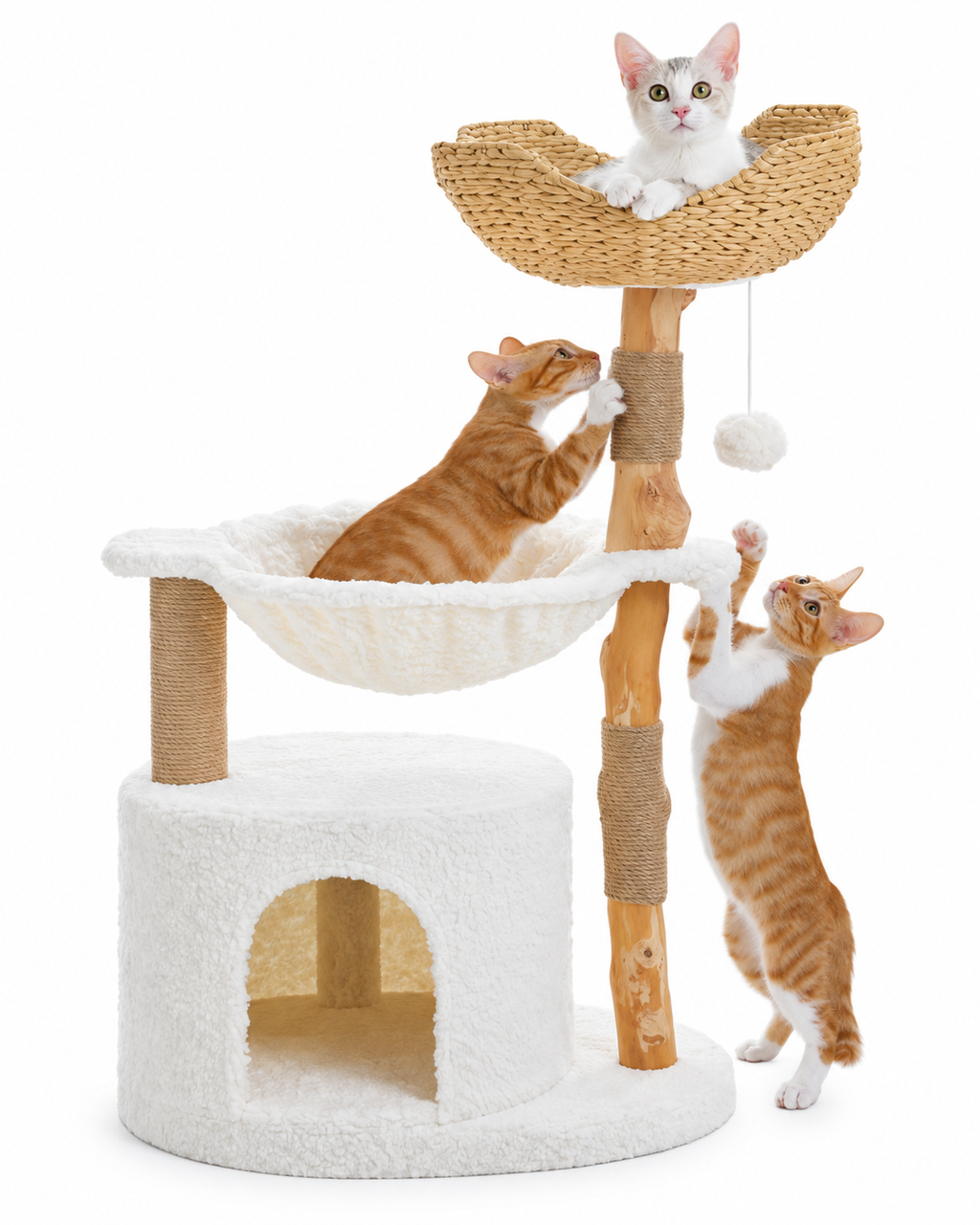 Arbre à Chat Bois & Osier 102 cm — Grand Panier Tressé | Tressage