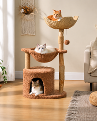 Arbre à Chat Bois & Osier 102 cm — Grand Panier Tressé | Tressage