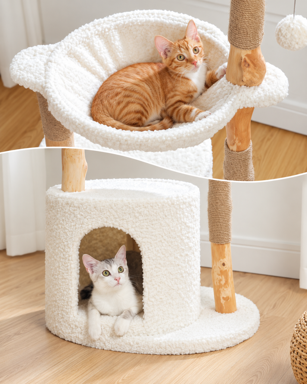 Arbre à Chat Bois & Osier 102 cm — Grand Panier Tressé | Tressage