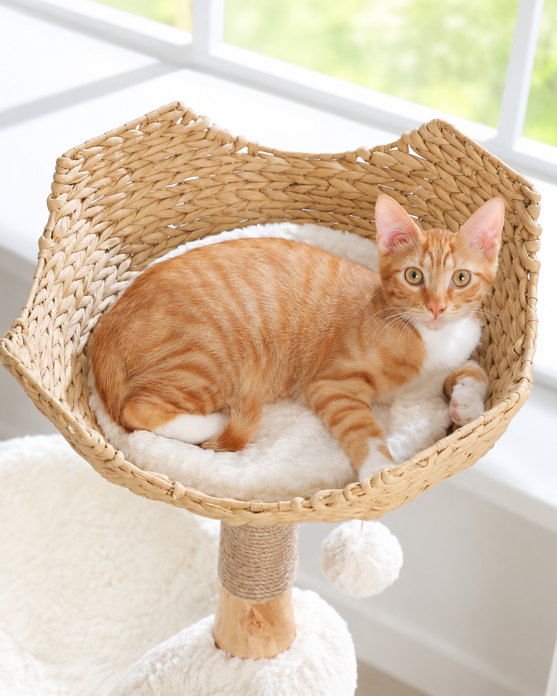 Arbre à Chat Bois & Osier 102 cm — Grand Panier Tressé | Tressage