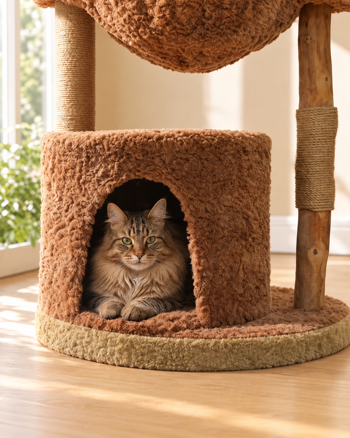 Arbre à Chat Bois & Osier 102 cm — Grand Panier Tressé | Tressage