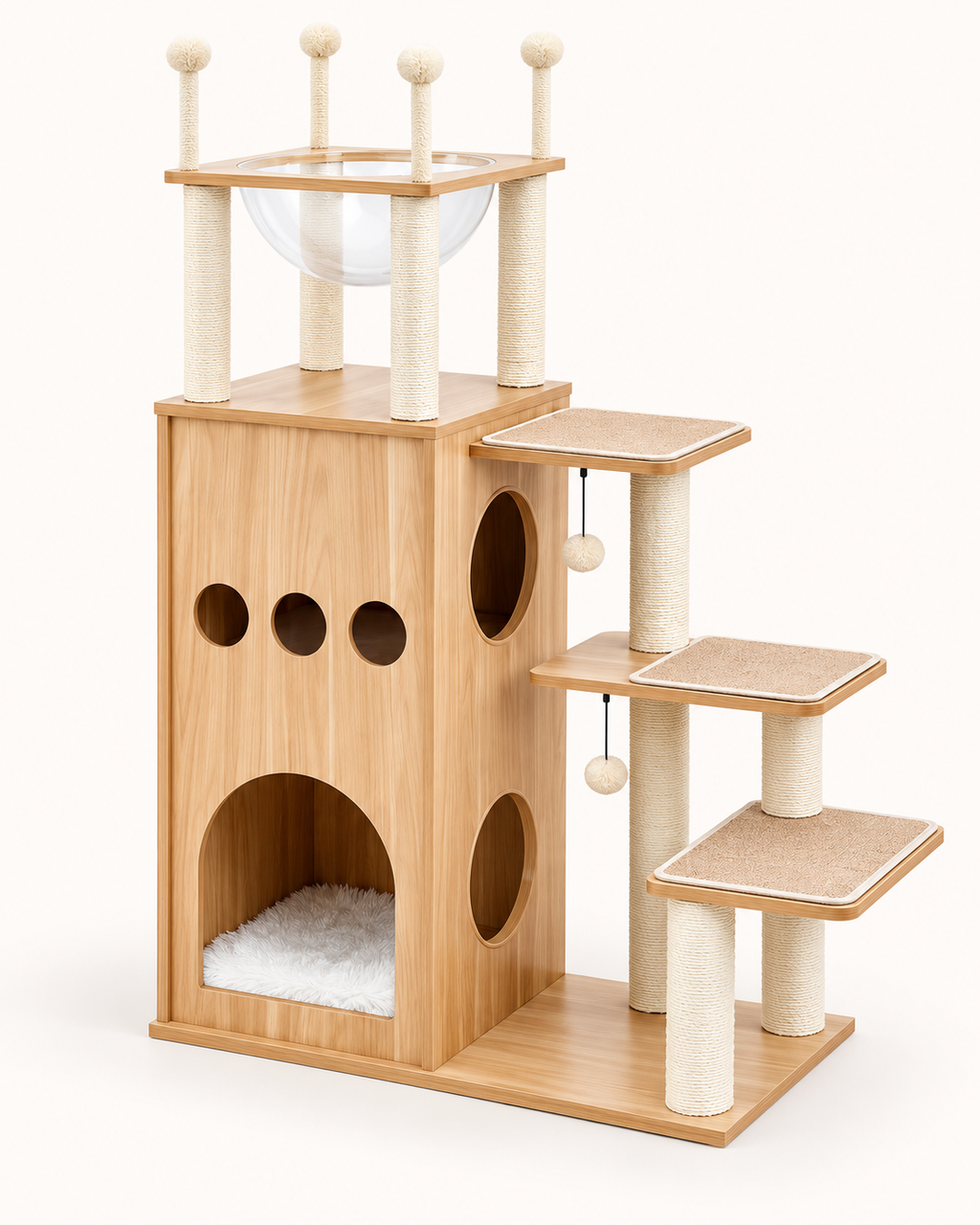 Arbre à Chat Bois Massif — Grand Chat, 5 Niveaux | Noyer