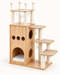 Arbre à Chat Bois Massif — Grand Chat, 5 Niveaux | Noyer
