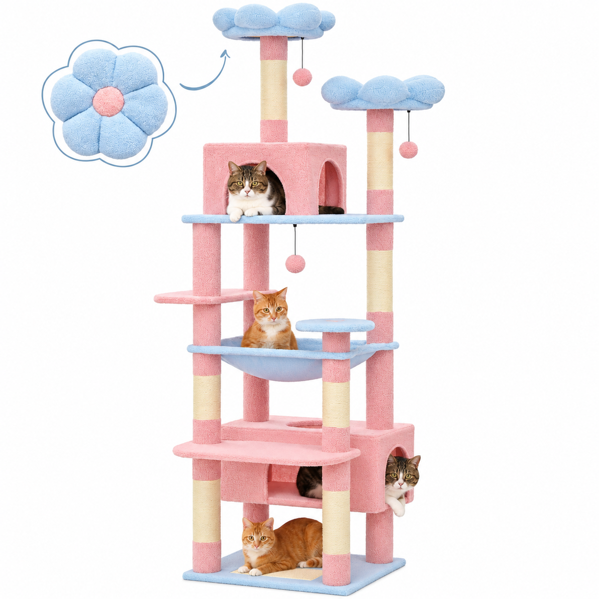 Grand Arbre à Chat Rose 184 cm — Coloris Rose | Azur