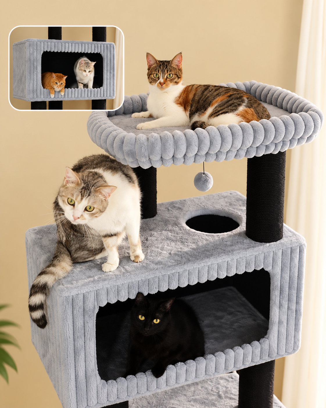 Arbre à Chat Maine Coon 170 cm — 4 Poteaux Sisal | Robusto