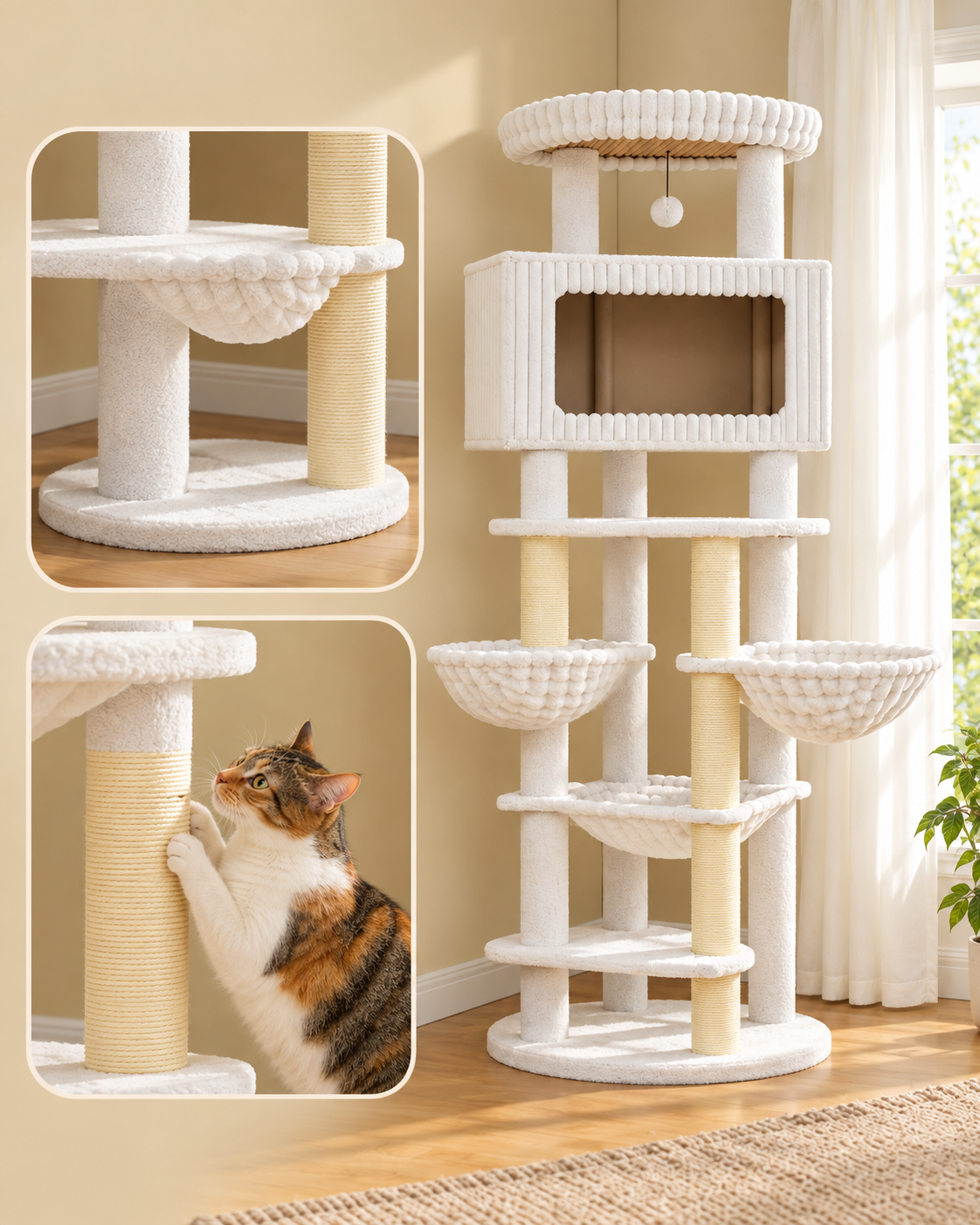Arbre à Chat Maine Coon 170 cm — 4 Poteaux Sisal | Robusto