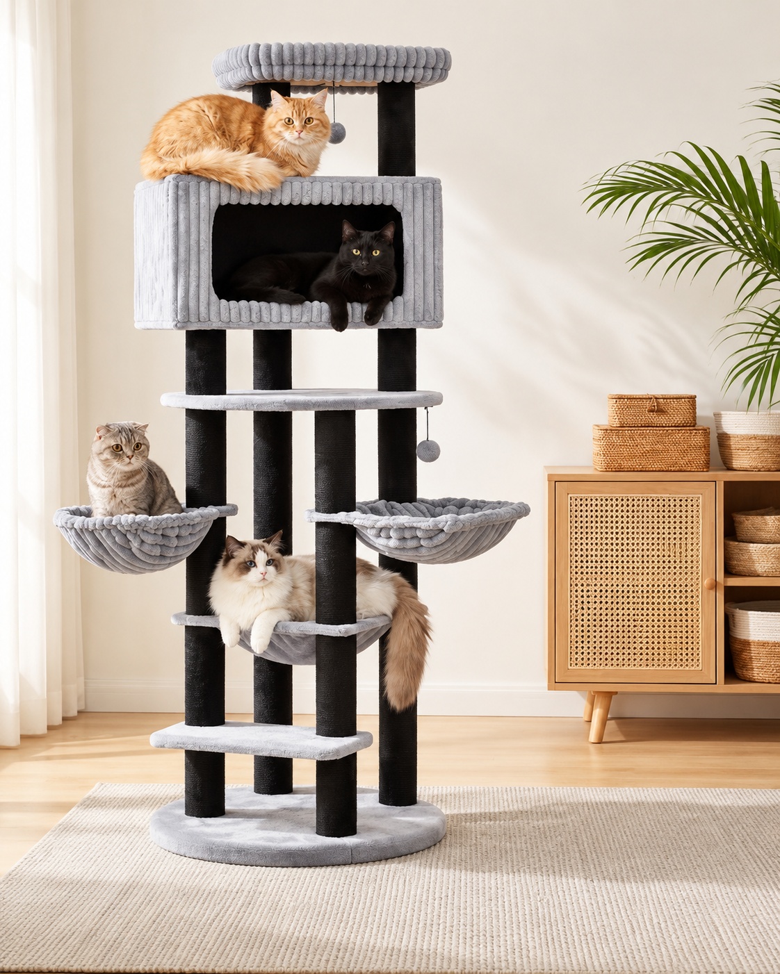 Arbre à Chat Maine Coon 170 cm — 4 Poteaux Sisal | Robusto