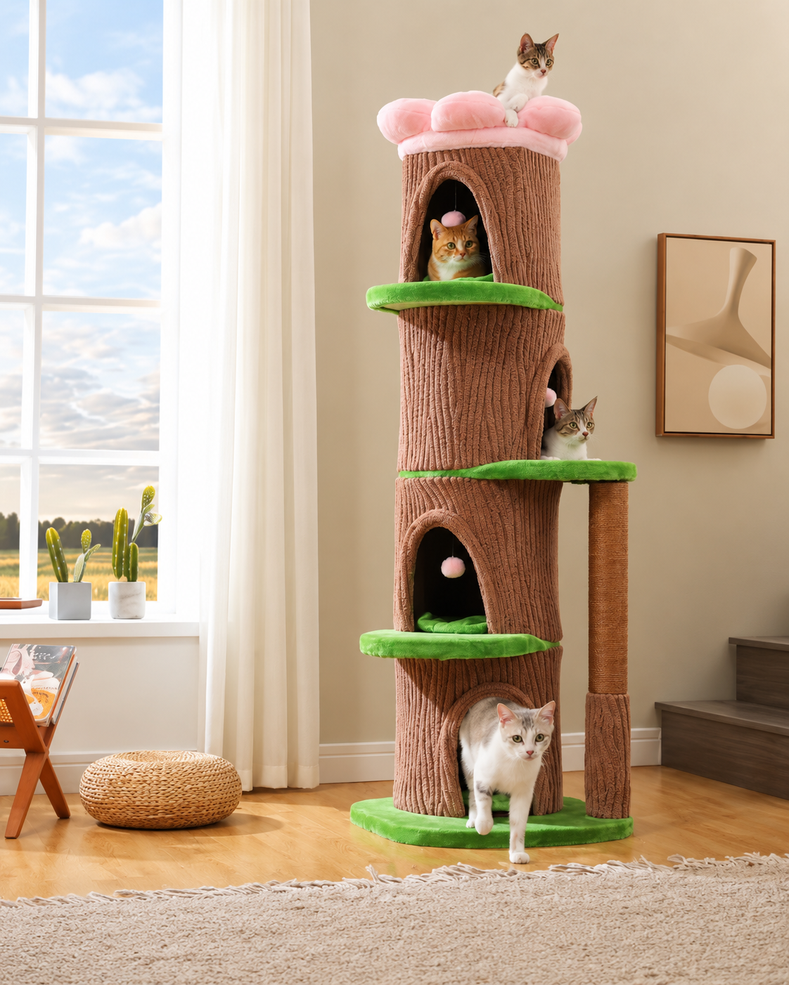 Arbre à Chat XL 136-174 cm — 4 Niches | Manoir