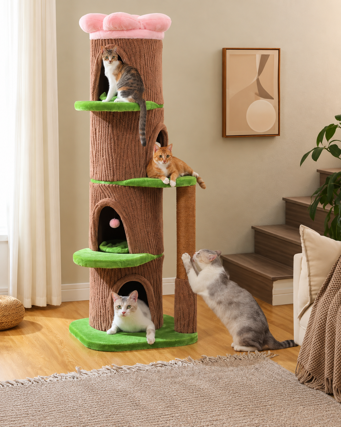 Arbre à Chat XL 136-174 cm — 4 Niches | Manoir