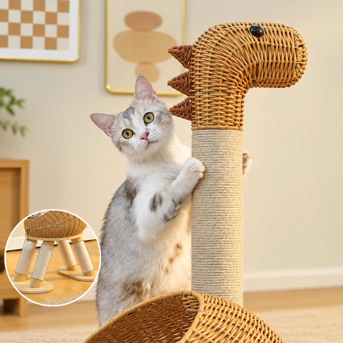 Arbre à Chat Rotin 116 cm — Forme Dinosaure | Rex