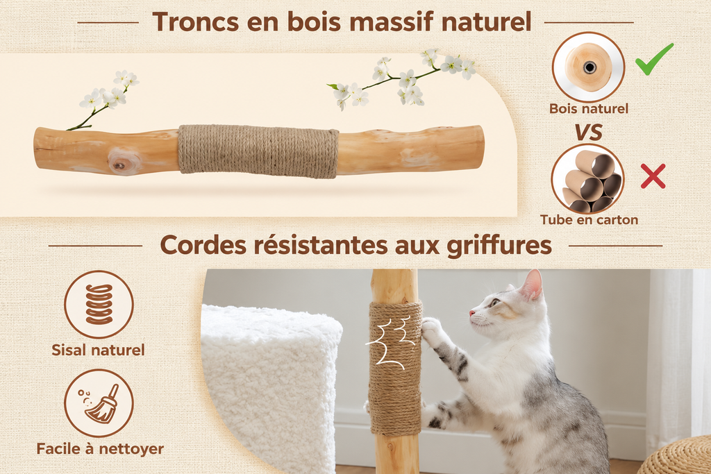 Arbre à Chat Bois & Osier 102 cm — Grand Panier Tressé | Tressage