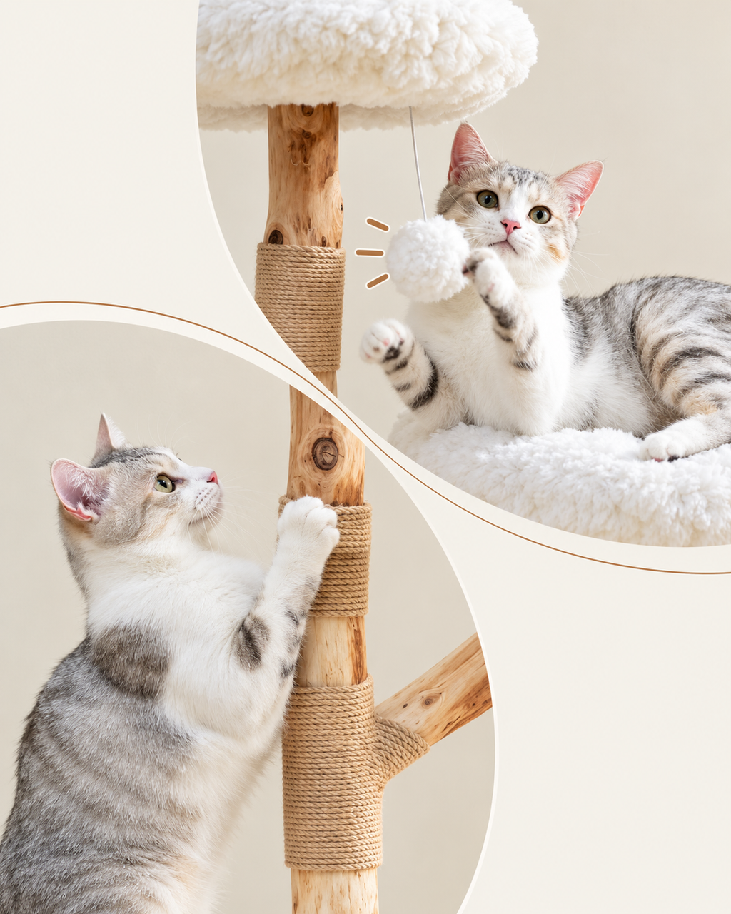 Arbre à Chat Bois 92 cm — 2 Perchoirs Fleur | Pétale