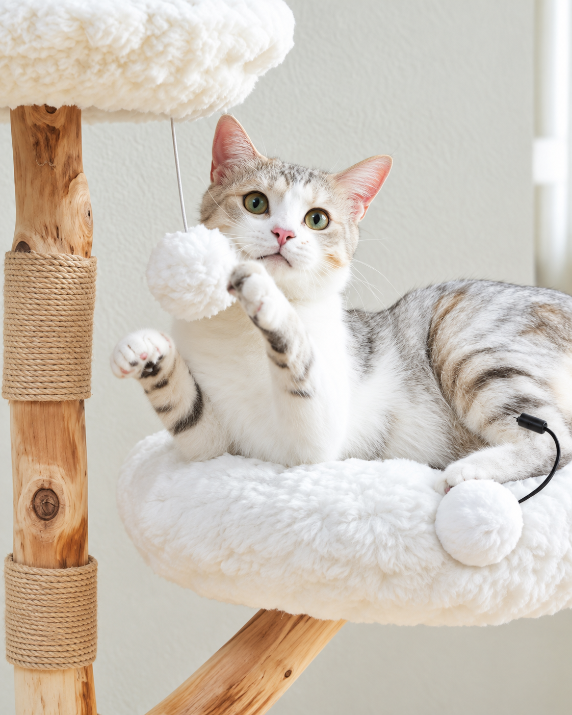 Arbre à Chat Bois 92 cm — 2 Perchoirs Fleur | Pétale