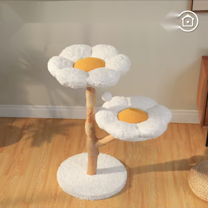 Arbre à Chat Bois 92 cm — 2 Perchoirs Fleur | Pétale