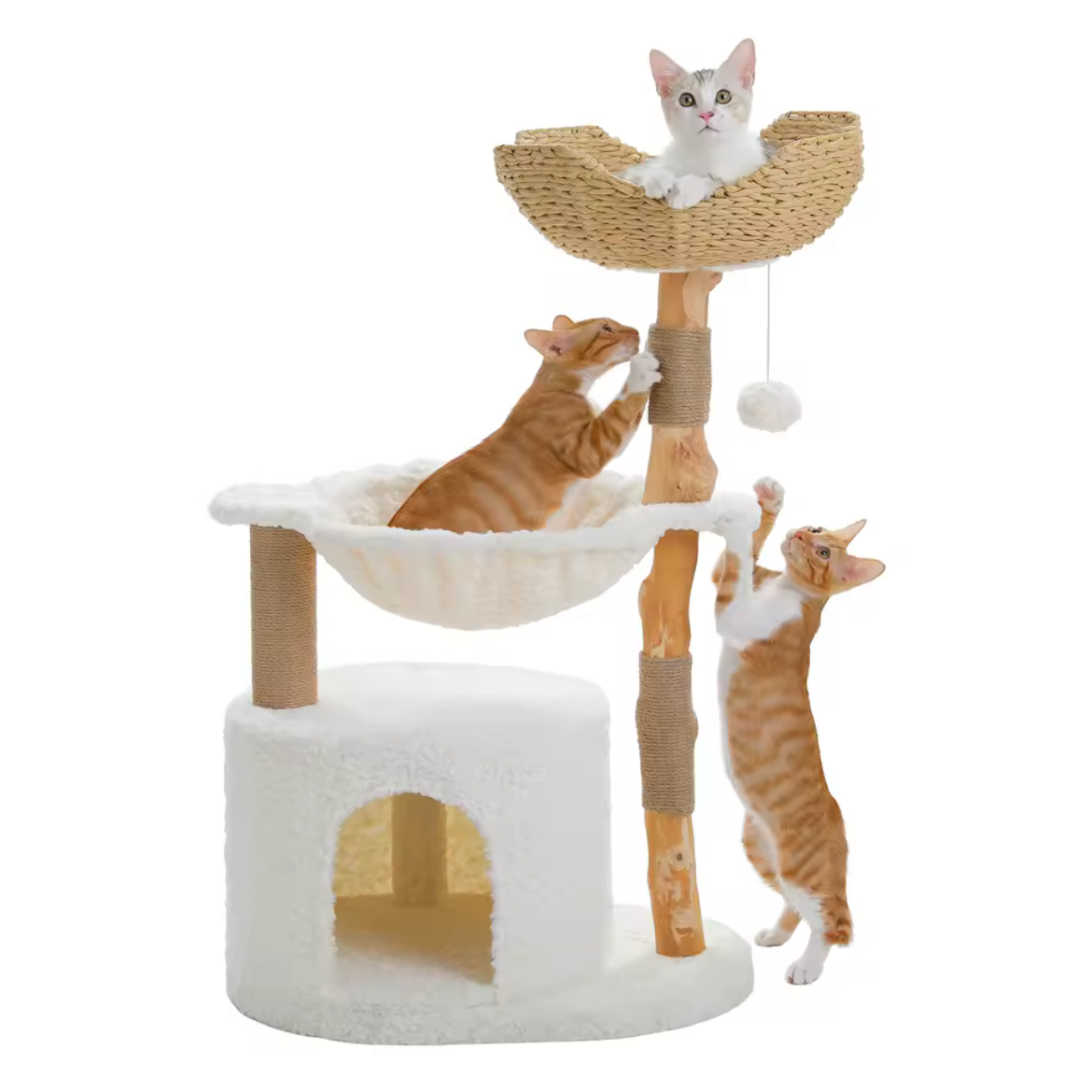 Arbre à Chat Bois & Osier — Grand Panier Tressé | Rotin