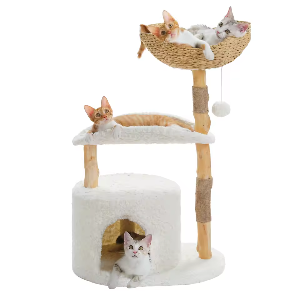 Arbre à Chat Bois & Osier — Grand Panier Tressé | Rotin